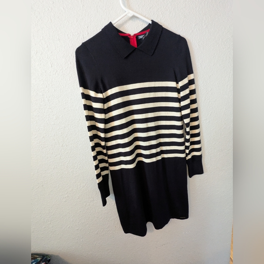 Saint James x Claudie Pierlot Sweater Dress Sz US 4Wool Long Sleeve Navy Ivory